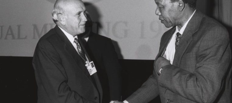 Frederik de Klerk with Nelson Mandela - World Economic Forum Annual Meeting Davos 1992